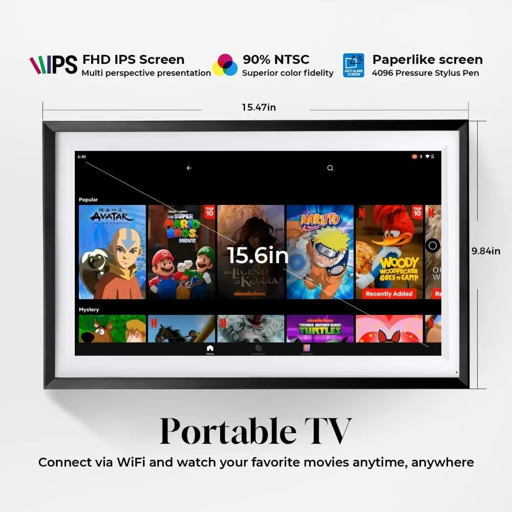 15.6" All-in-one Smart Display with Anti-Glare Touchscreen, Digital Calendar: Wall-Mount or Desktop