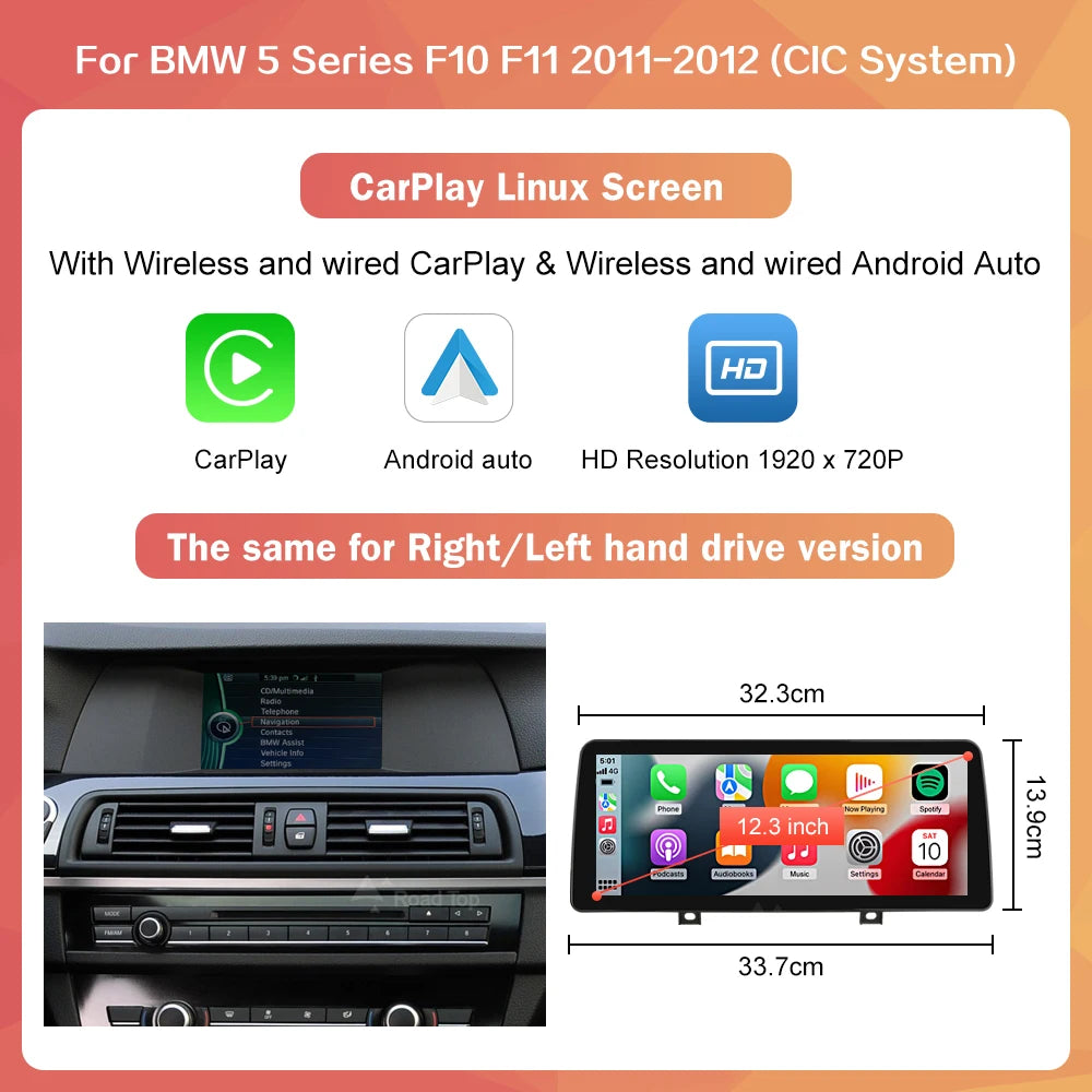 Wireless CarPlay Android Auto Car Radio Multimedia Player Linux Display Screen For BMW 5 Series F10 F11 2012-2017 CIC NBT