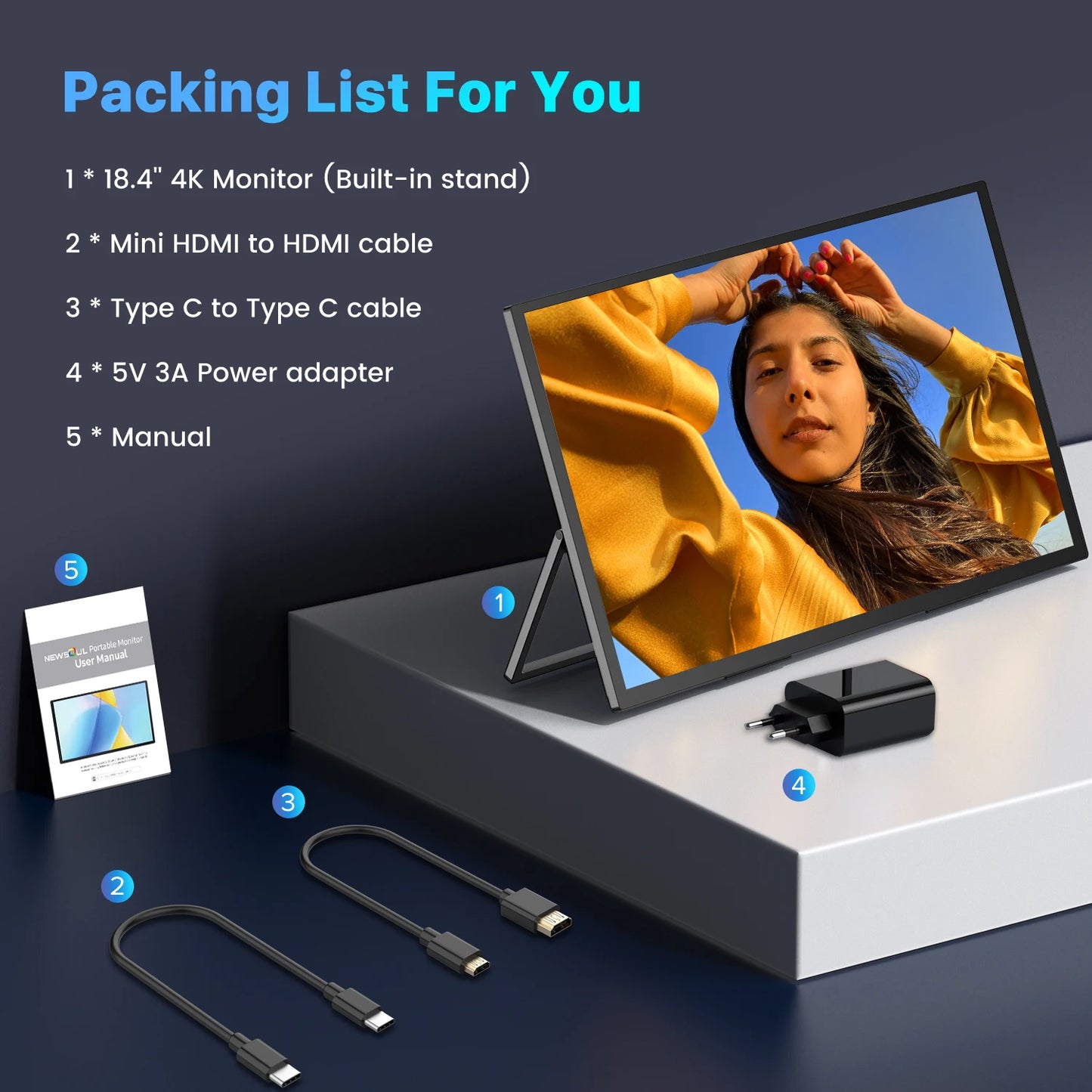 UPERFECT 18 Inch Large Gaming Monitor 4K PC Display 3840*2160 HDMI USB C With HDR FreeSync External Screen For Laptop Switch