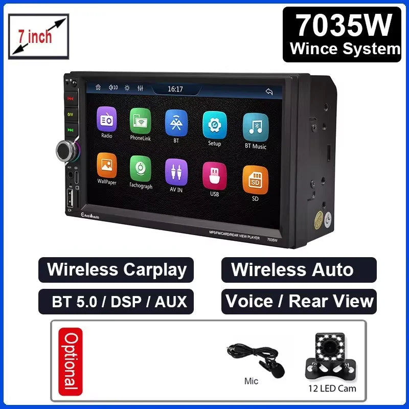 ESSGOO 7" For Carplay 2 Din Car Mp5 Radio Touch Screen Stereo FM Audio Stereo Player SD USB support BT Camera HD Mp5 Autoradio