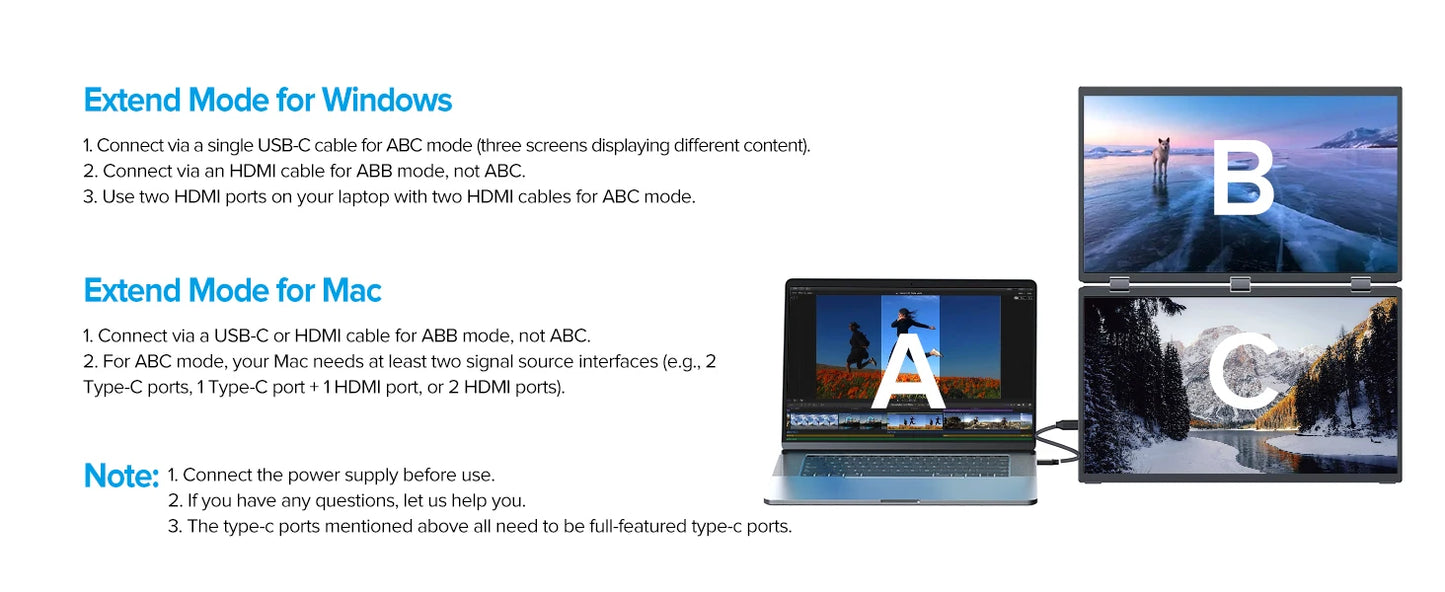 EVICIV 15.6" Dual Portable Monitor for Laptop Screen Extender 1080P HDR 360° Folding Stacked Triple Monitor with Stand for PC