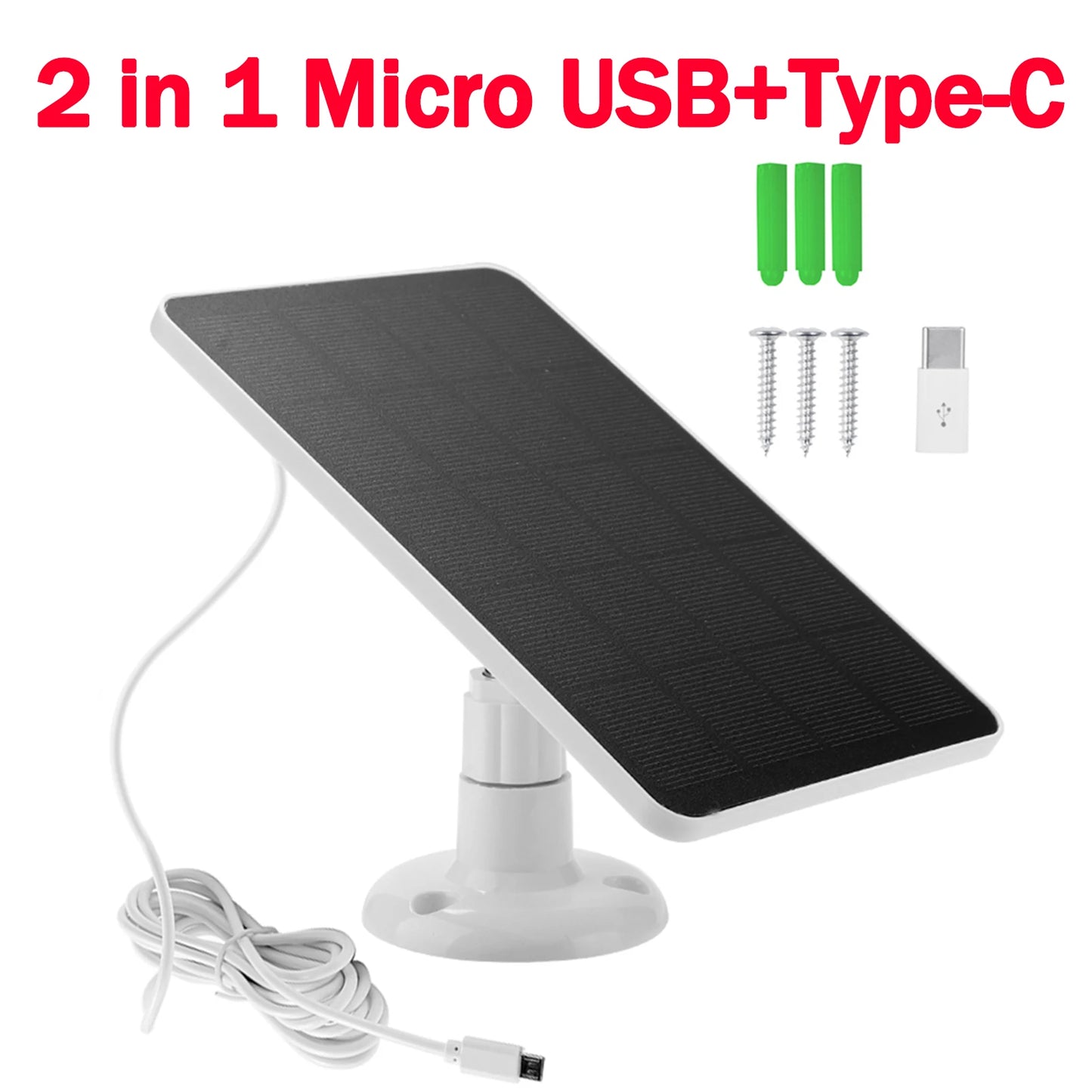 10W 5V Solar Panel Micro USB+Type-C 2in1 Outdoor Solar Cells Charger Solar Panels for Security Camera/Small Home Light System