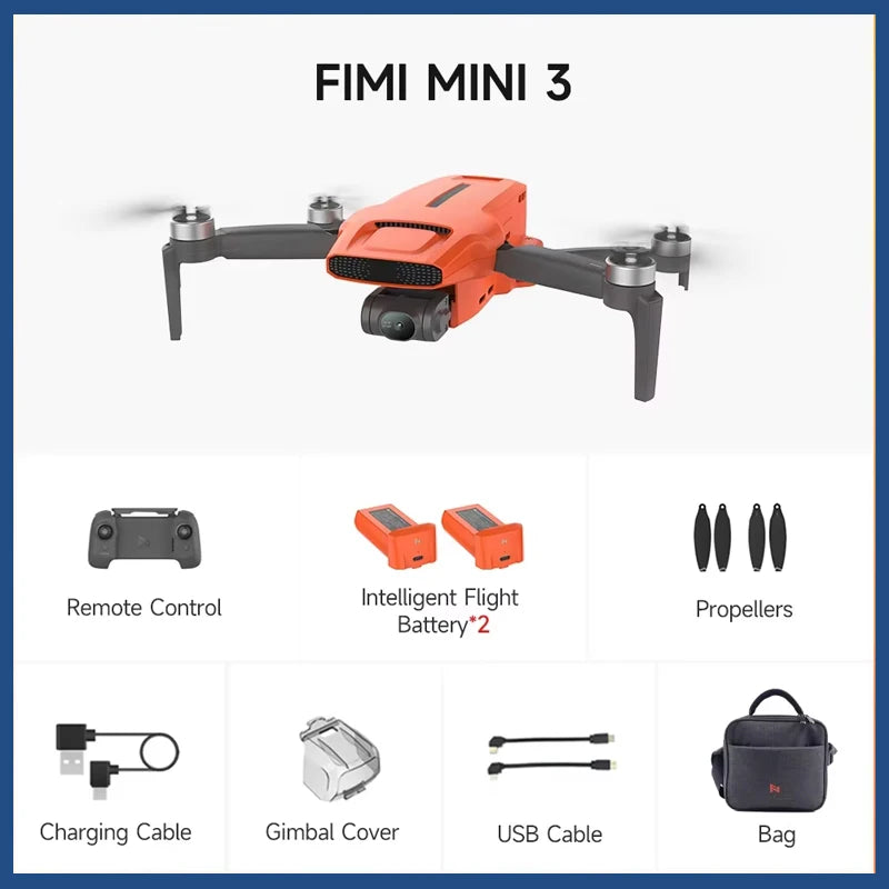 FIMI Mini 3 4K GPS drone with 3-Axis Gimbal 249g 4K/60FPS 48MP 9KM Transmission 64-Min Flight Time Super Night Video Auto Return