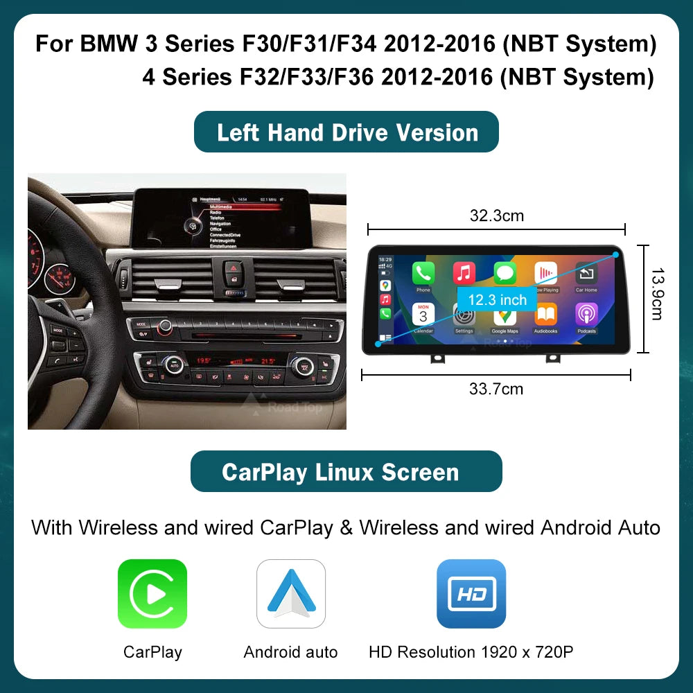 12.3 Wireless CarPlay Linux System Multimedia Display For BMW Series 3 4 F30 F31 F32 F33 F34 F36 2012-2018 Android Auto Airplay