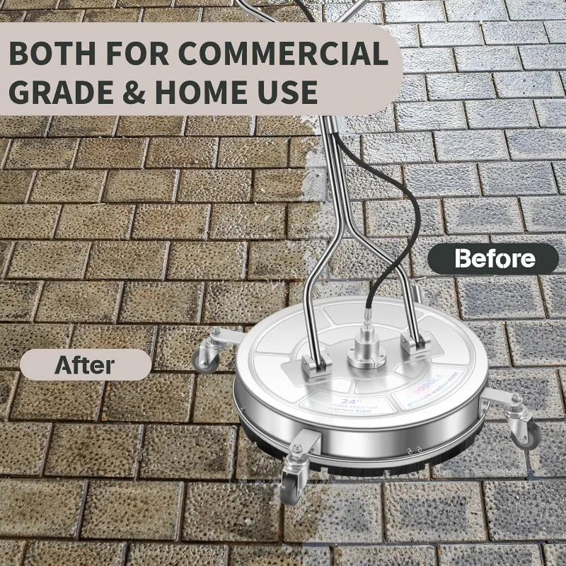 Washer Surface Cleaner with 4 Wheels - Stainless Steel Dual Handle Surface Cleaner for Pressure Washer Attachment f