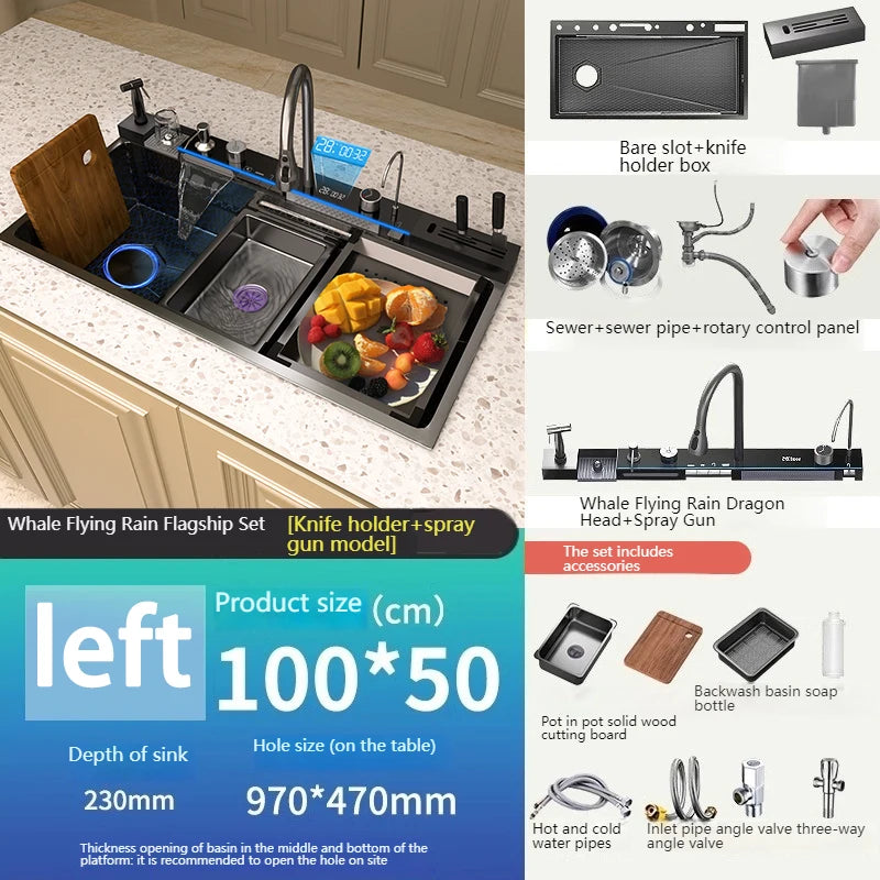 Stainless Steel kitchen Sinks Dishwashing and Vegetable Slot Multifunctional Household Basin Large Single Sink