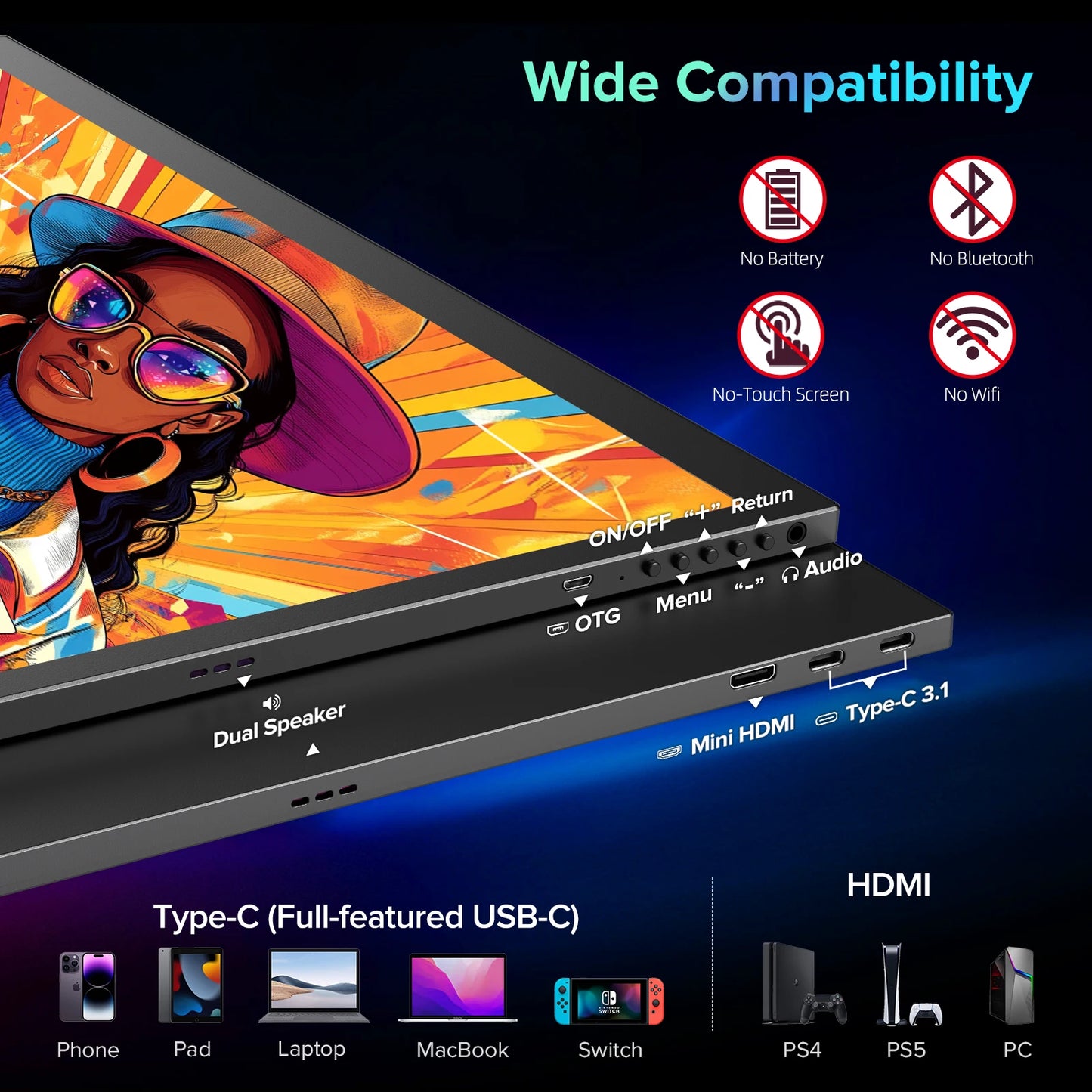 UPERFECT 4K Portable Monitor 18.4" 3840 x 2160 UHD USB-C HDMI FreeSync HDR External Computer Display with Speakers Cover VESA