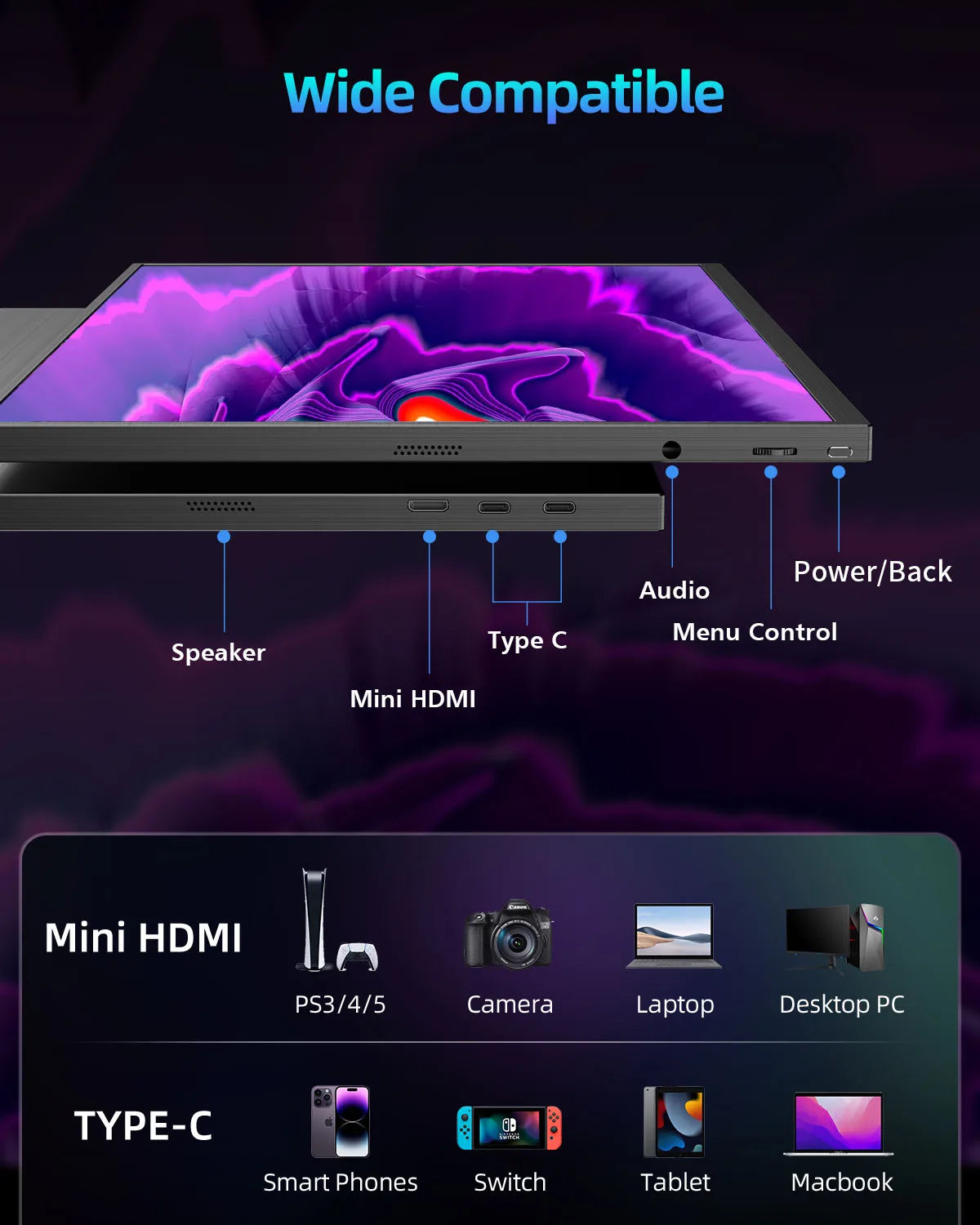 EVICIV 2K 144Hz Portable Monitor 18" 100%DCI-P3 HDMI Computer Gaming Display HDR Freesync Laptop Screen Extender For Steam Deck