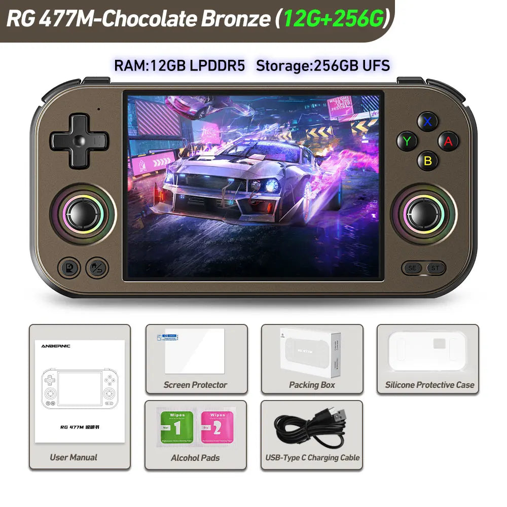ANBERNIC RG 477M Retro Handheld Game Console Android 14 4.7 Inch LTPS In-Cell Aluminum Alloy CNC Video Gaming Player RG477M
