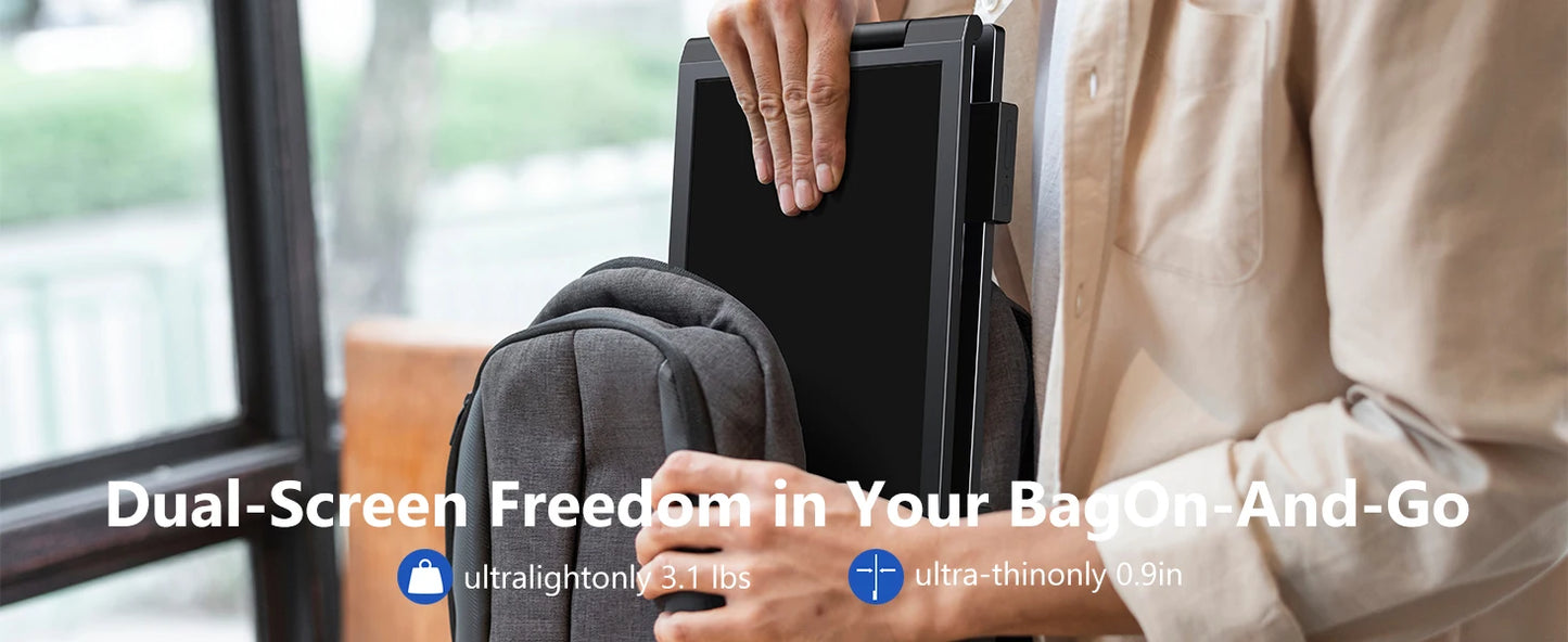 Amoudo 14 Inch Dual Laptop Monitor 1920*1080P IPS Portable Triple Monitor with USB-C Port for 14-16.5" Laptops Windows/Mac Xbox