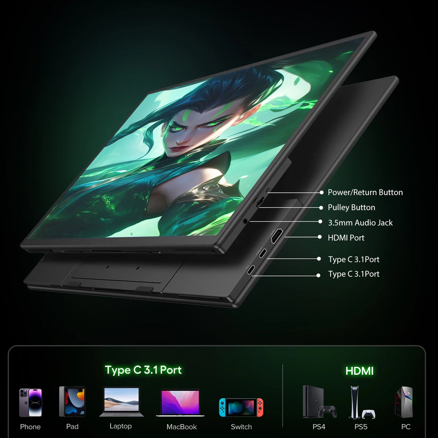 EVICIV 21.5inch USB-C HDMI 120Hz Portable Monitor 100% sRGB 1080P FreeSync IPS HDR Gaming External Display For Laptop PC Phone