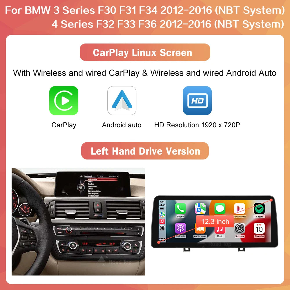 10.25'' 1920*720 Wireless Carplay Android Auto Multimedia Display For BMW 3 4 Series F30 F31 F32 F33 F34 F36 NBT Touch Screen