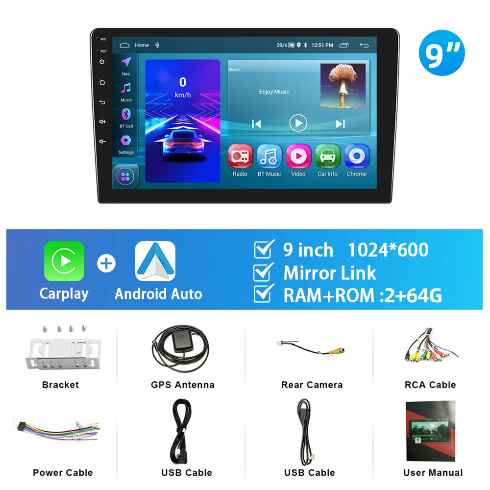 Podofo 10.1"/9"/7 " Android Car Radio 2Din Multimedia Video Player Carplay Android Auto Car Stereo For Toyota Volkswagen Hyundai