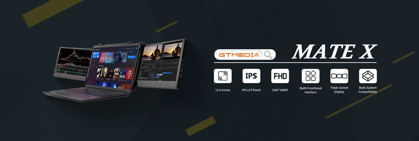 GTMEDIA Mate X 11.6 inch Portable Dual-screen Monitor 1920*1080 IPS FHD Screen Multi-system Compatible for 13.0-17.3in Laptop