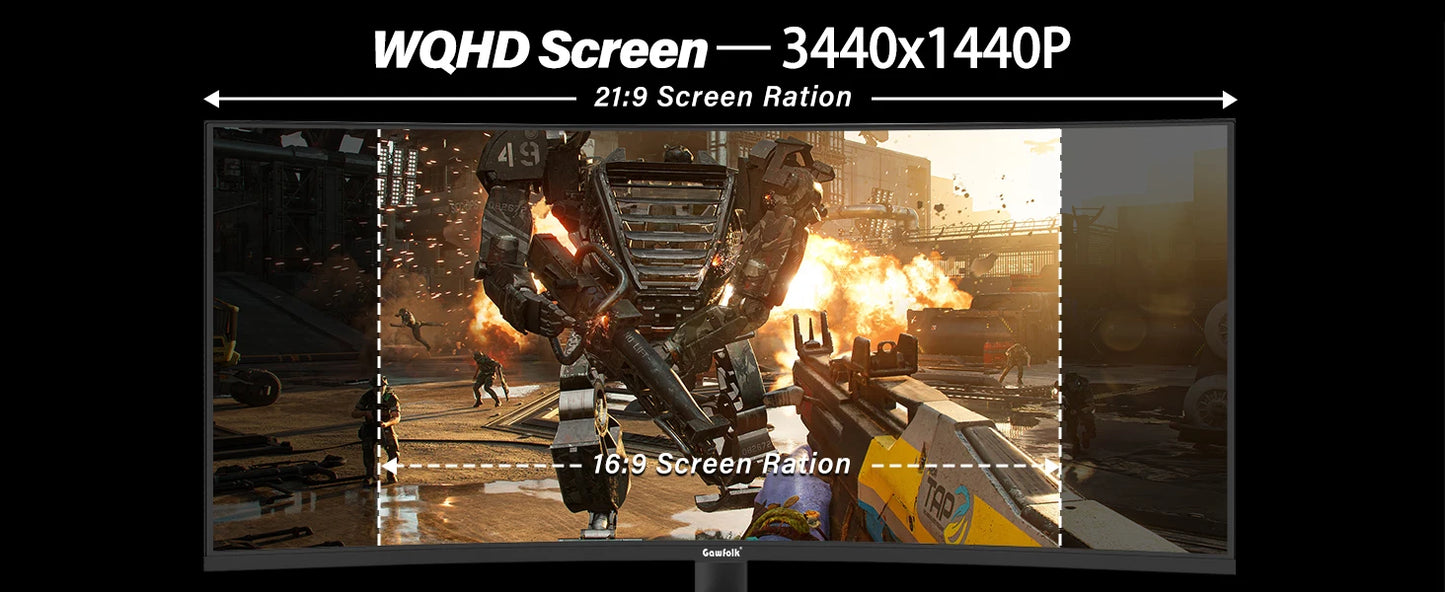 34" Curved Gaming Monitor, IPS WQHD(3440x1440P) 165Hz 1500R 21:9 UltraWide PC Display, 128% sRGB, AMD FreeSync, Blue Light Filte