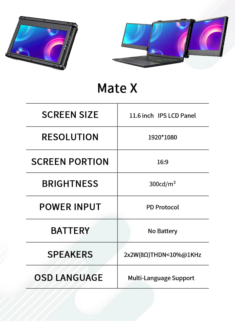GTMEDIA Mate X 11.6 inch Portable Dual-screen Monitor 1920*1080 IPS FHD Screen Multi-system Compatible for 13.0-17.3in Laptop