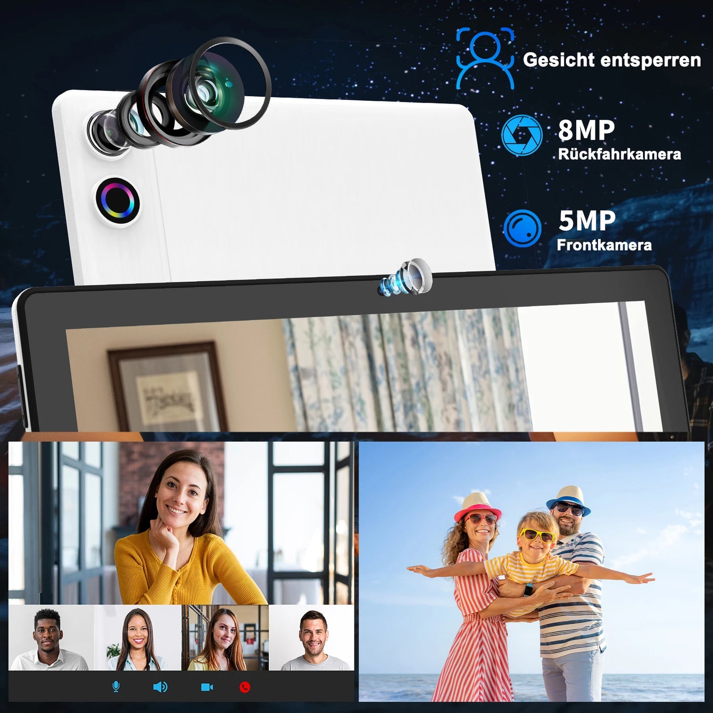 10 Inch Tablet Android 14 A523 Octa Core 12GB RAM 64GB ROM(TF 1TB) 5000mAh Face Unlocked Dual Carmera Keyboard Mouse Set PC Pad