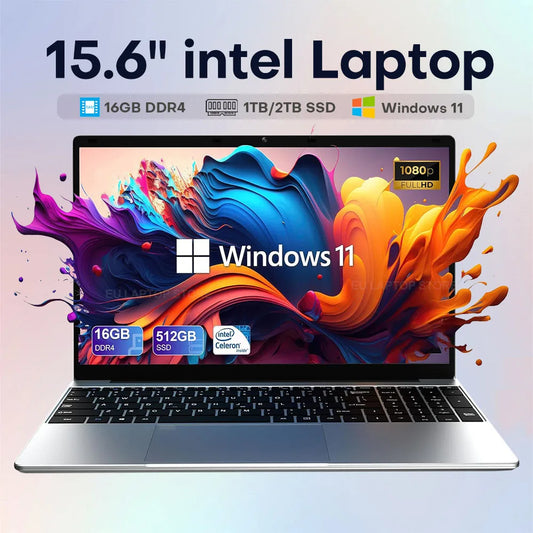 15.6" HD N4000 IPS Laptop Computer Intel CeleronNotebook PC Fingerprint Unlock Windows 11 Pro 16GB DDR4 1TB SSD Gaming Laptop