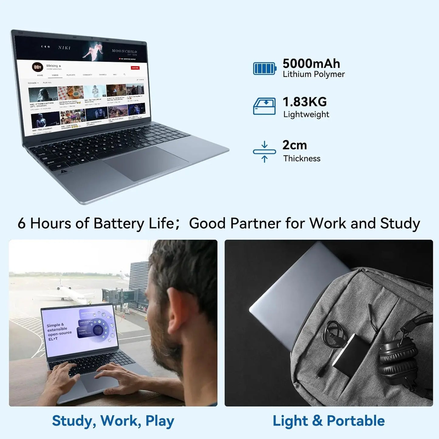 C-S156 15.6"Laptop Computer Windows 11 Quad-Core Celeron N5095 Processors Laptops IPS Display 5000mAh Battery 8GB DDR4 256GB SSD