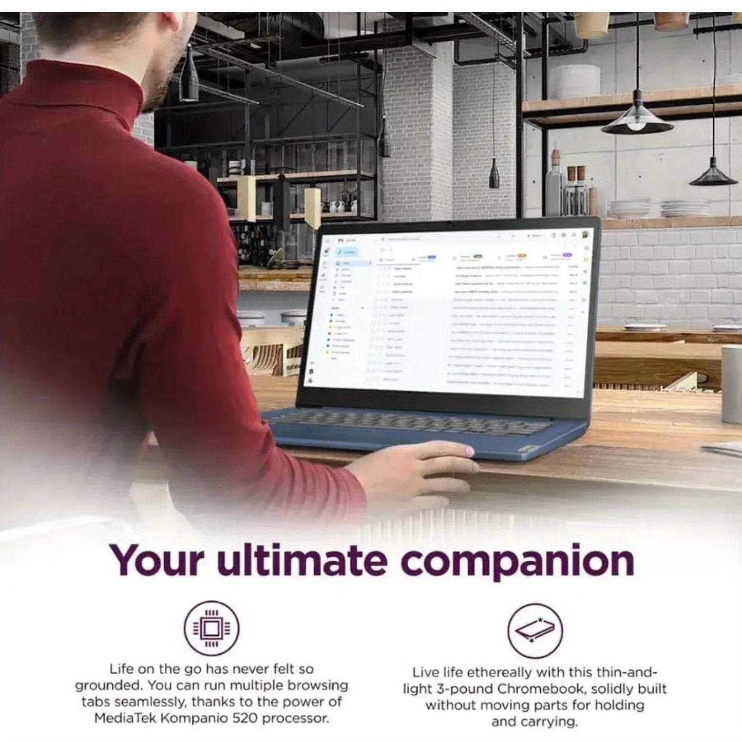 Lenovo IdeaPad Slim 3 14'' Full HD Chromebook,MediaTek Kompanio 520,4GB RAM,320GB Storage(64GB eMMC+256GB SD Card),Chrome OS