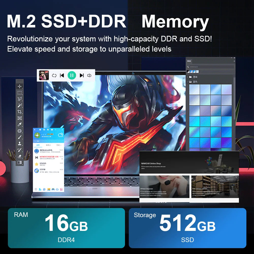 15.6" HD N4000 IPS Laptop Computer Intel CeleronNotebook PC Fingerprint Unlock Windows 11 Pro 16GB DDR4 1TB SSD Gaming Laptop