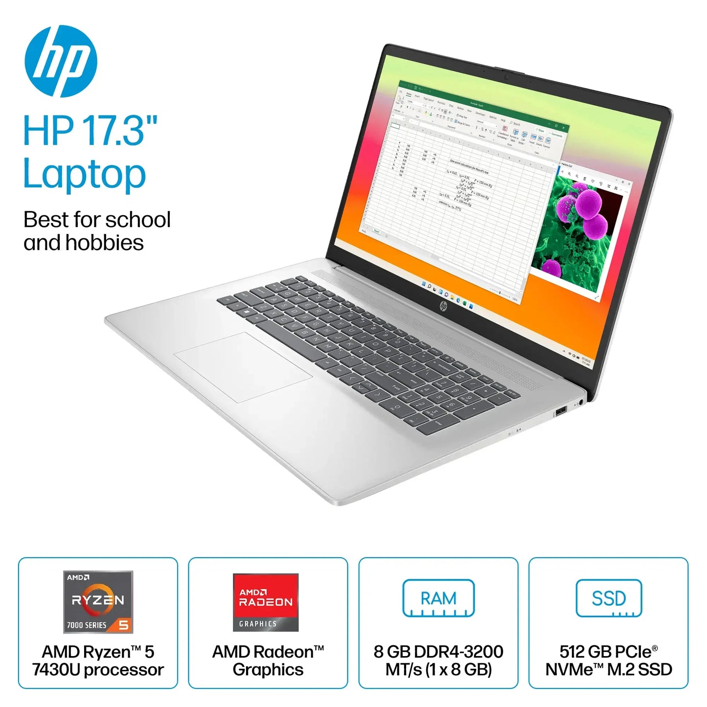HP 17.3" FHD Business Laptop,AMD Ryzen 5 7430U Processor,8GB RAM, 512GB SSD,AMD Radeon Graphics,Wi-Fi 6, Windows 11 S