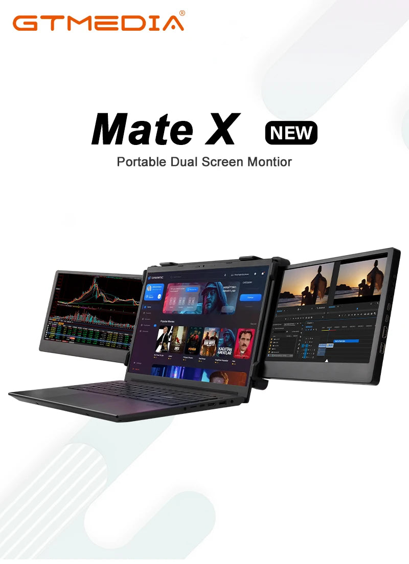 GTMEDIA Mate X 11.6 inch Portable Dual-screen Monitor 1920*1080 IPS FHD Screen Multi-system Compatible for 13.0-17.3in Laptop