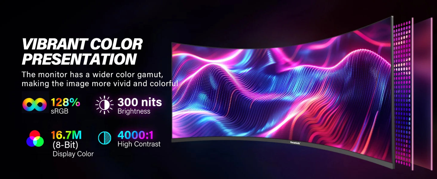 34" Curved Gaming Monitor, IPS WQHD(3440x1440P) 165Hz 1500R 21:9 UltraWide PC Display, 128% sRGB, AMD FreeSync, Blue Light Filte