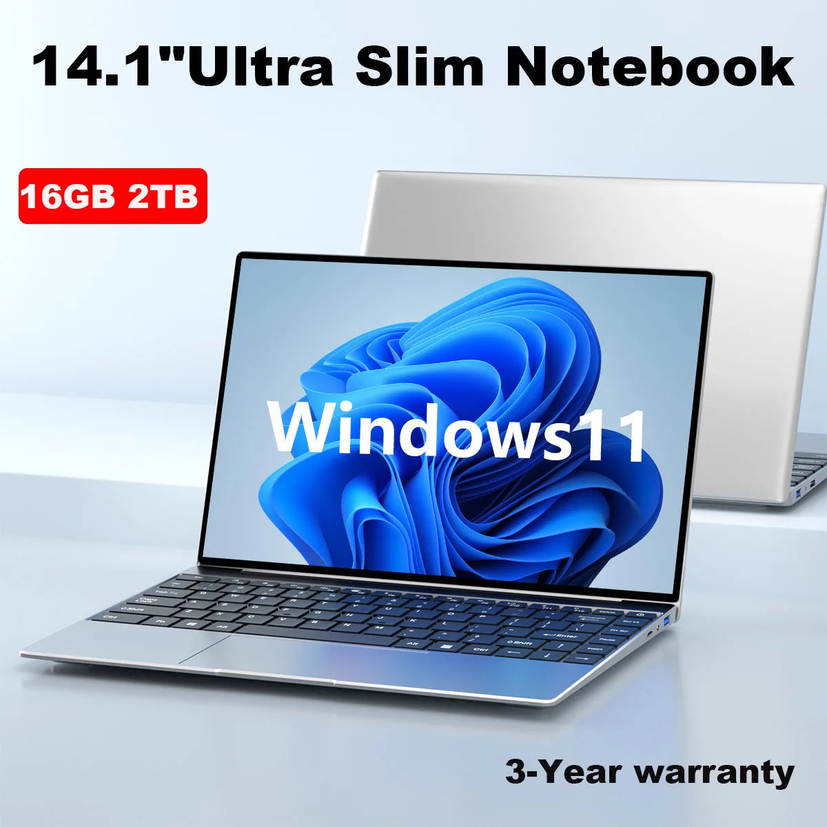 14.1" Ultra Slim Laptop 16GB RAM 2TB SSD Intel N3700 Notebook Gamer Windows 11 Pro 1920*1080  Display Office Study Computer PC