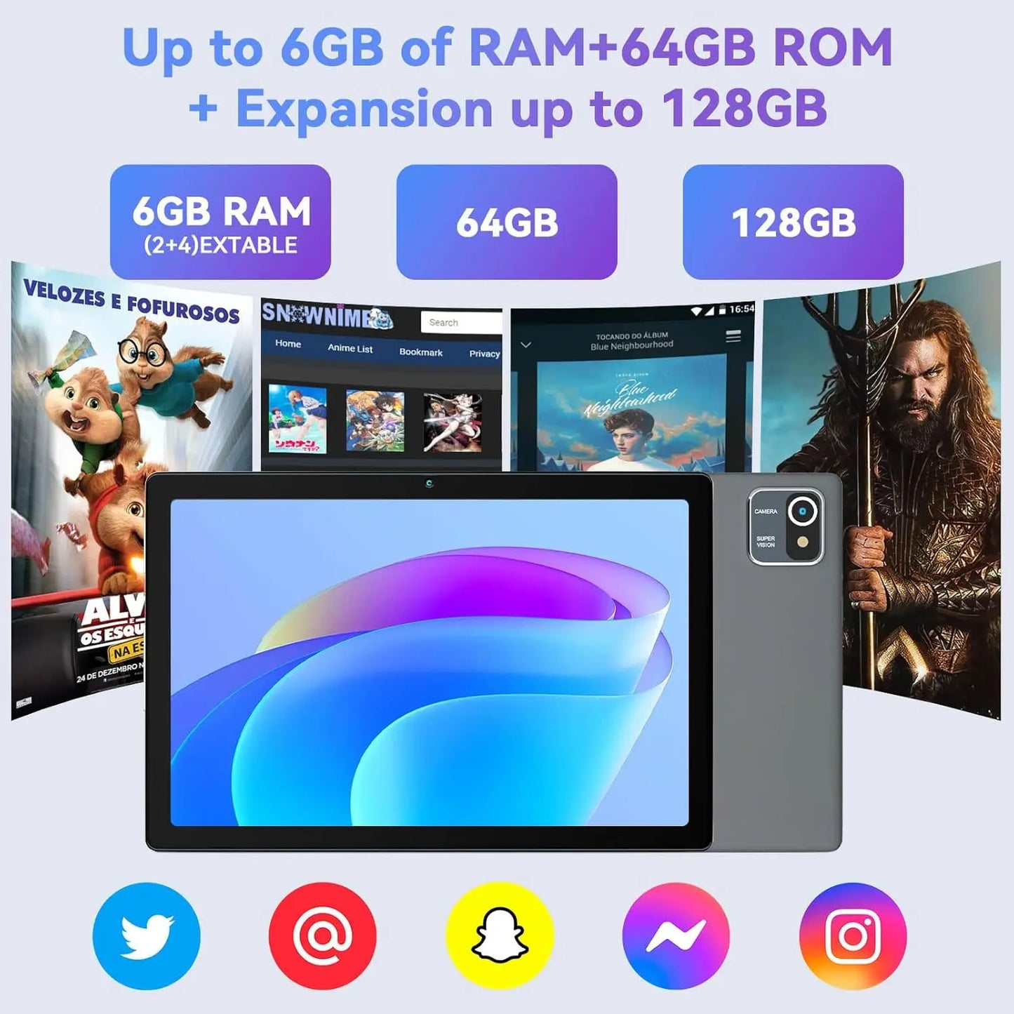 AEEZO MB1001 10 Inch Android Tablet Quad-Core 6GB RAM 64GB ROM 5MP+8MP Dual Camera HD IPS Display WiFi Bluetooth PC Pad Tablets