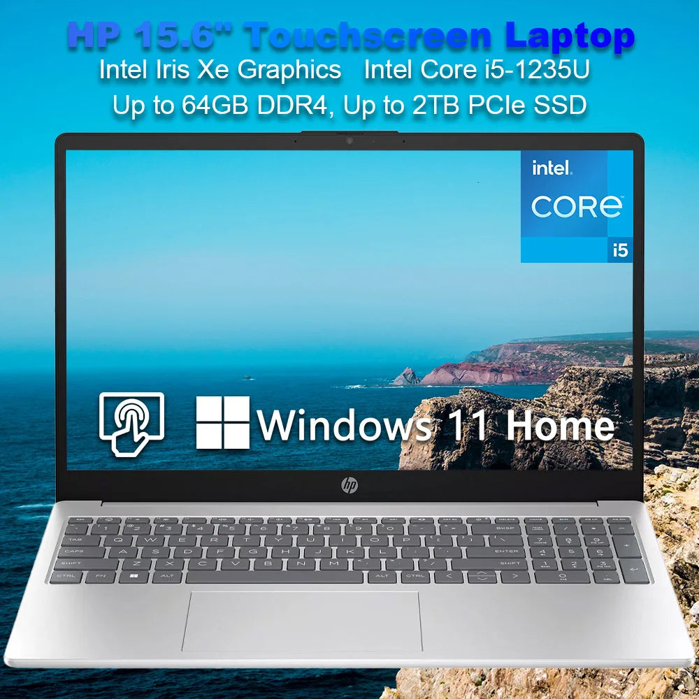 HP 15.6" Touchscreen Laptop,Business Laptop,Intel Core i5-1235U,Up to 64GB RAM,2TB SSD,Intel Iris Xe Graphics,WiFi 6E,Silver
