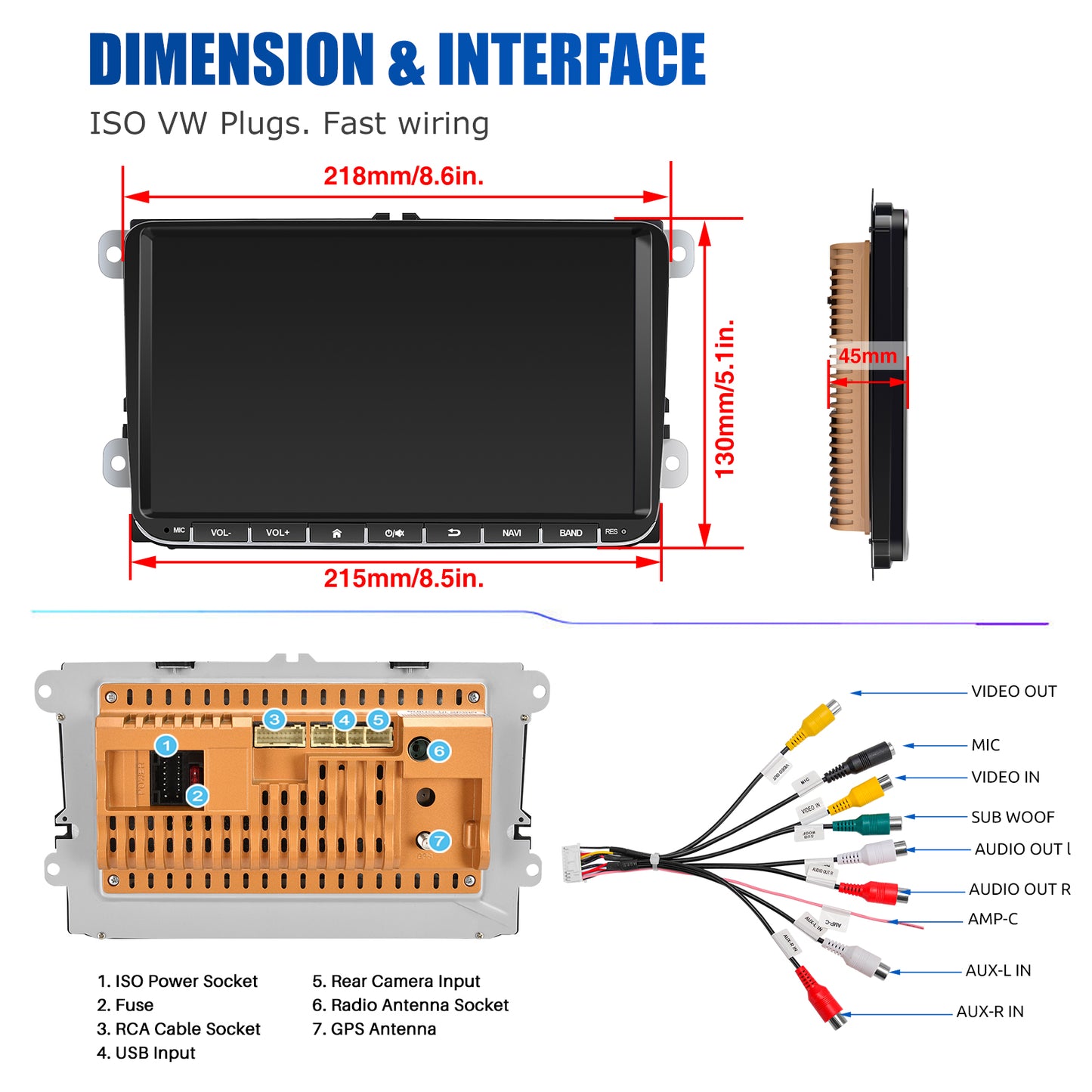 9" Android 14 4G+64G Wireless Carplay Car Stereo GPS NAVI WIFI RDS FM BT EQ for VW Golf 5 6 Passat Polo Touran Tiguan Caddy EOS