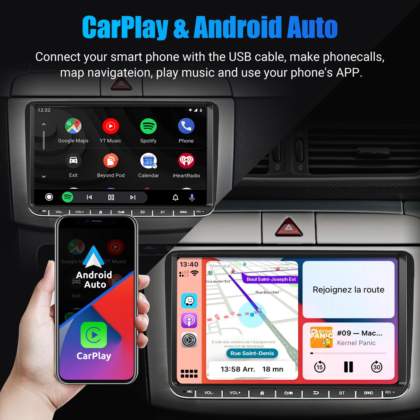 9" Android 14 4G+64G Wireless Carplay Car Stereo GPS NAVI WIFI RDS FM BT EQ for VW Golf 5 6 Passat Polo Touran Tiguan Caddy EOS