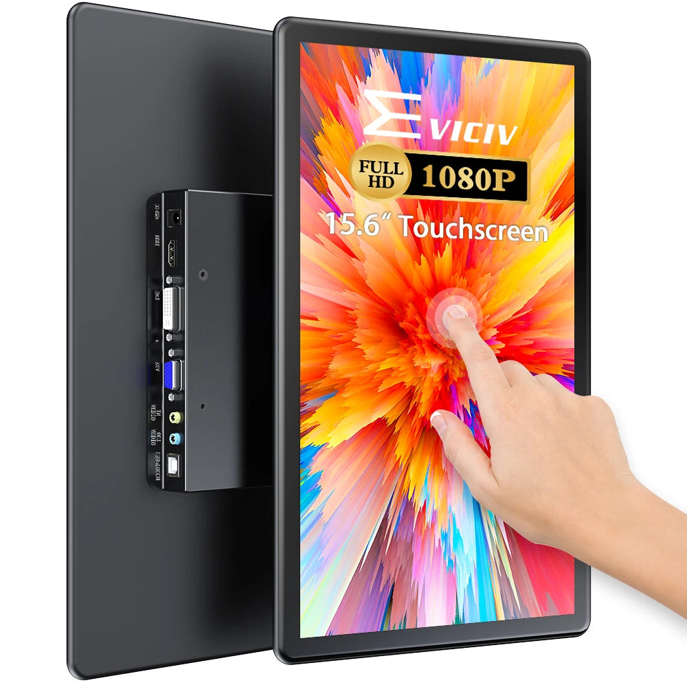 EVICIV 15.6" Touch Screen Portable Monitor 1920*1080 2000:1 USB C HDMI/DVI/VGA With VESA Second Display Wall Mountable For Game