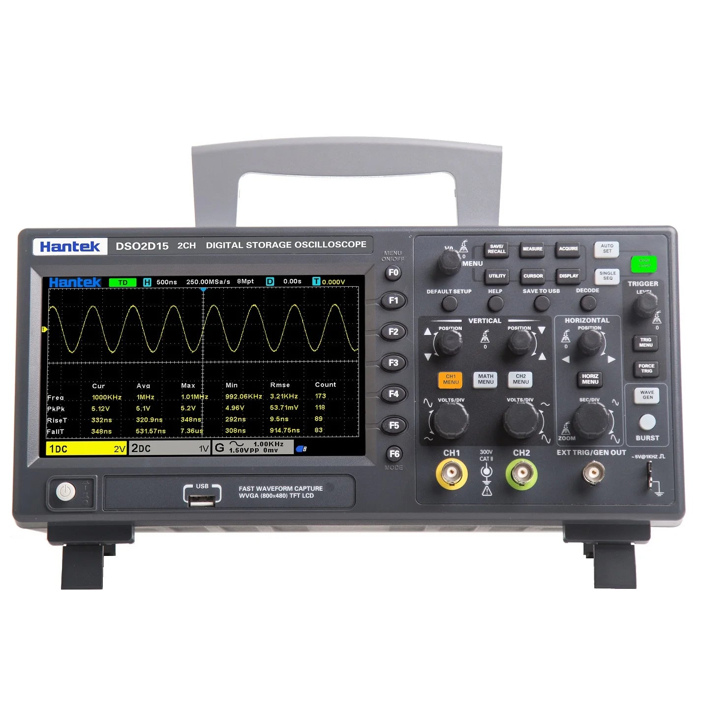 Hantek DSO2D15 Digital Oscilloscope DSO2C10 2D10 2 Channels 150MHz Osciloscópio 25MHz Signal Generator Voltmeter Frequency Meter