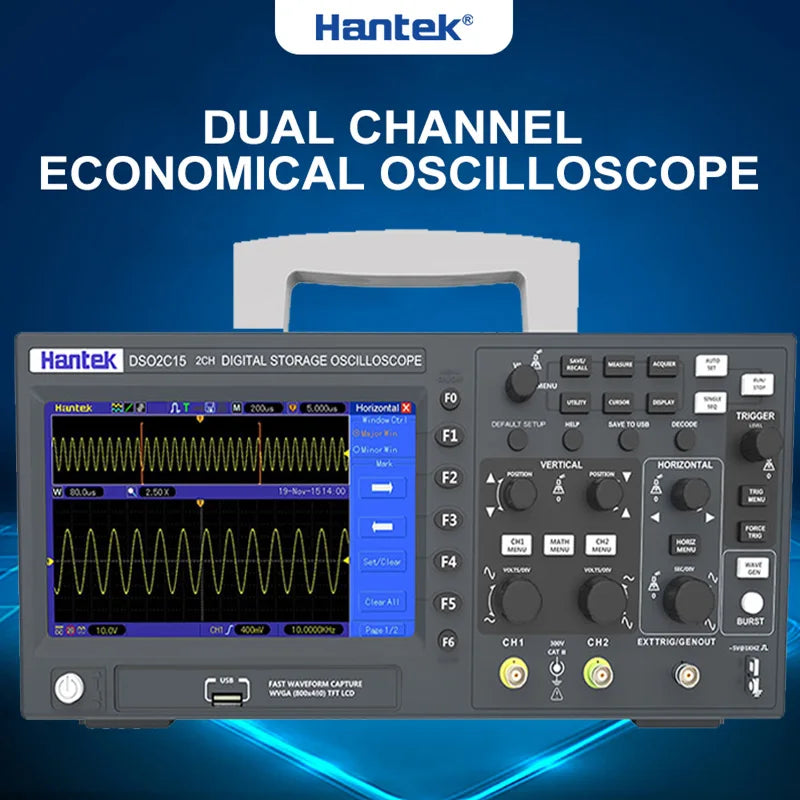 Hantek DSO2D15 Digital Oscilloscope DSO2C10 2D10 2 Channels 150MHz Osciloscópio 25MHz Signal Generator Voltmeter Frequency Meter