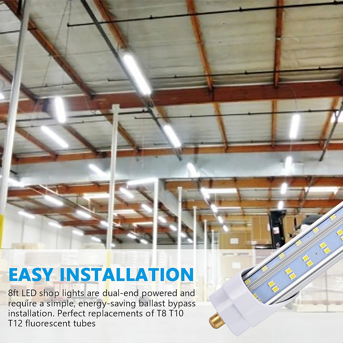 8FT LED Tube Light, 120W 6000K clear cover,Single Pin FA8 Base,Double side 4 rows V-shaped,T8 T10 T12 LED Fluorescent Bulb