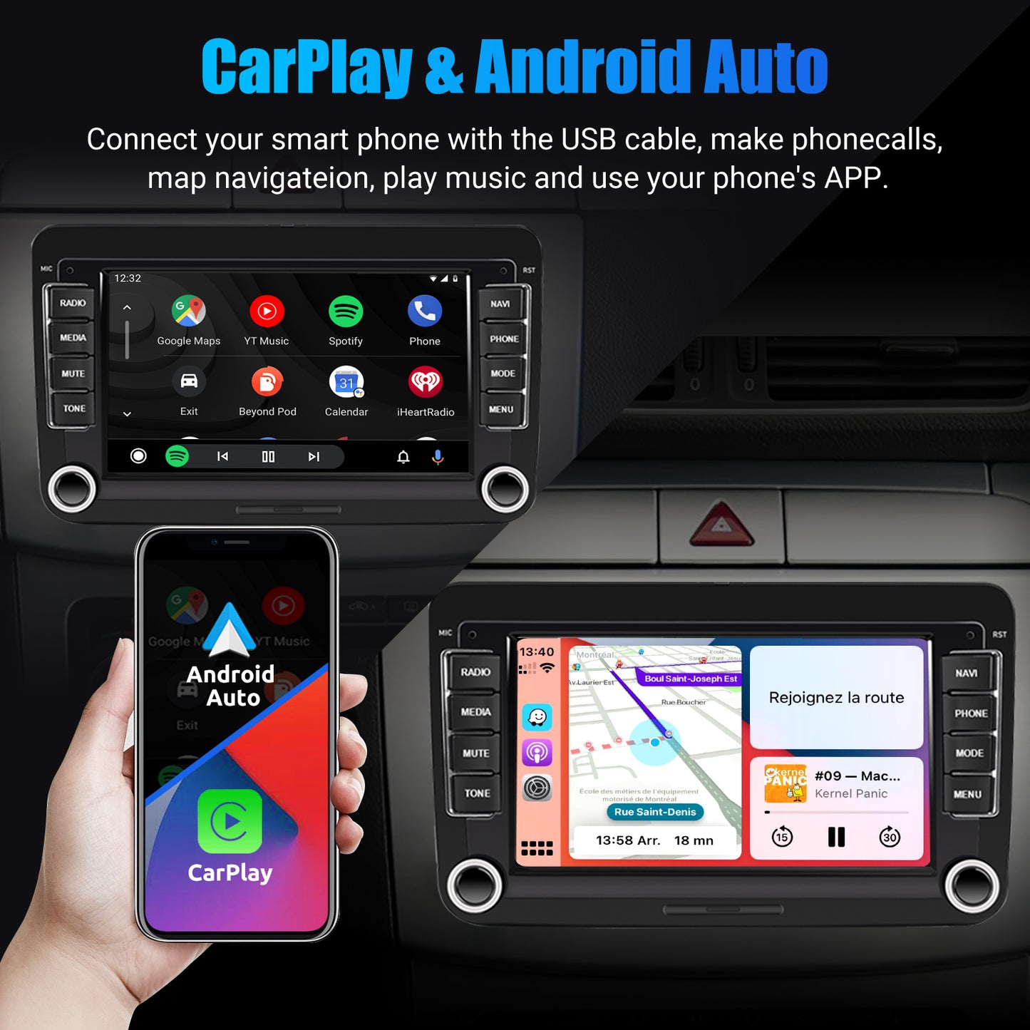 ESSGOO 7" Android 14 4G+64G Apple Carplay Car Stereo GPS NAVI WIFI RDS FM BT for VW Golf 5 6 Passat Polo Touran Tiguan Caddy EOS