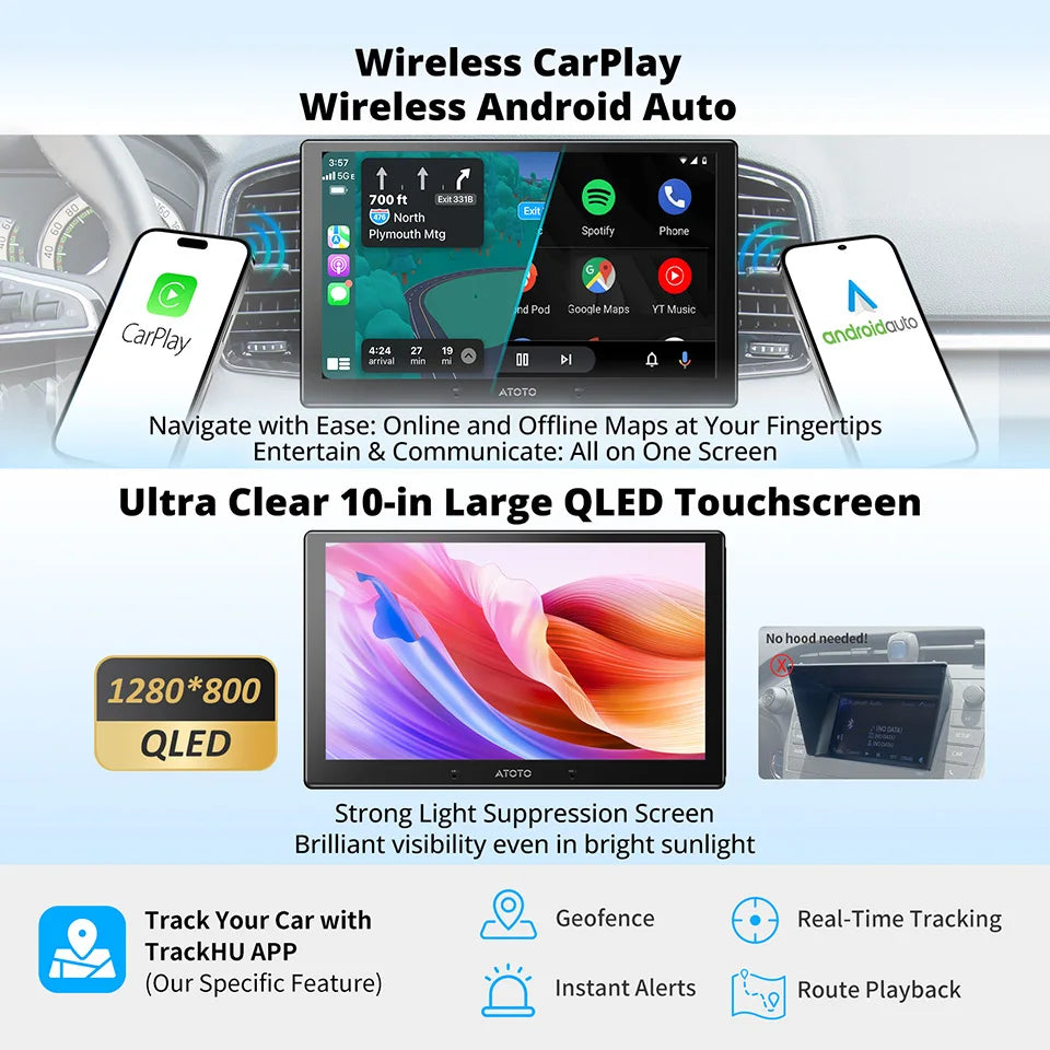 ATOTO 10 inch QLED Android Car Stereo 8G+128G Bluetooth Apple Carplay Screen Android Auto Navigation Radio Multimedia Player X10