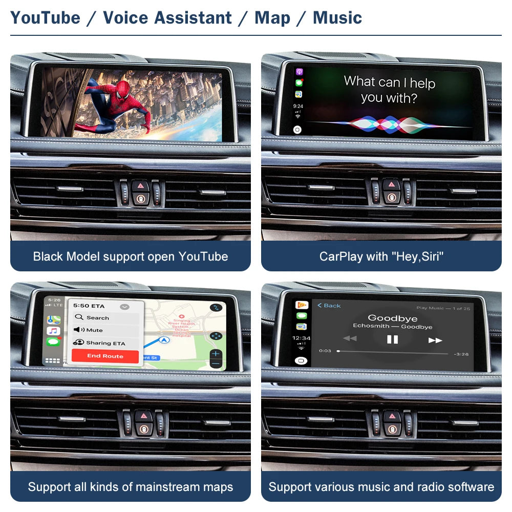 Road Top Wireless CarPlay Android Auto for BMW NBT EVO X5 F15 X6 F16 2014-2020 X1 F48 2016-2020 with Car Play Functions Airplay