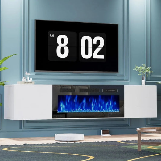 70'' Floating TV Stand with 36"Electric Fireplace, Entertainment Center Wall Mounted,Modern Wood Media TV Console with Fireplace