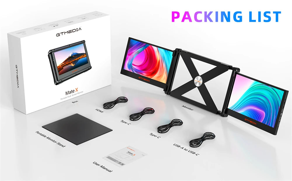 GTMEDIA 11.6Inch Portable Monitor 1920*1080 IPS FHD Triple Dual Extender Screen Full View Fold Display For 13.0-17.3Inch Laptops