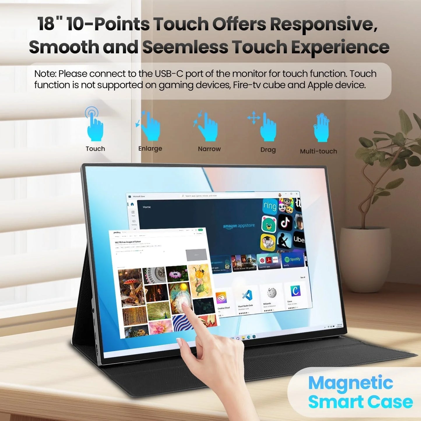 UPERFECT 18.5" TouchScreen Portable Monitor 120Hz 1MS Gaming Display 400Nits With FreeSync HDR VESA For Laptop Phone Xbox PS4/5