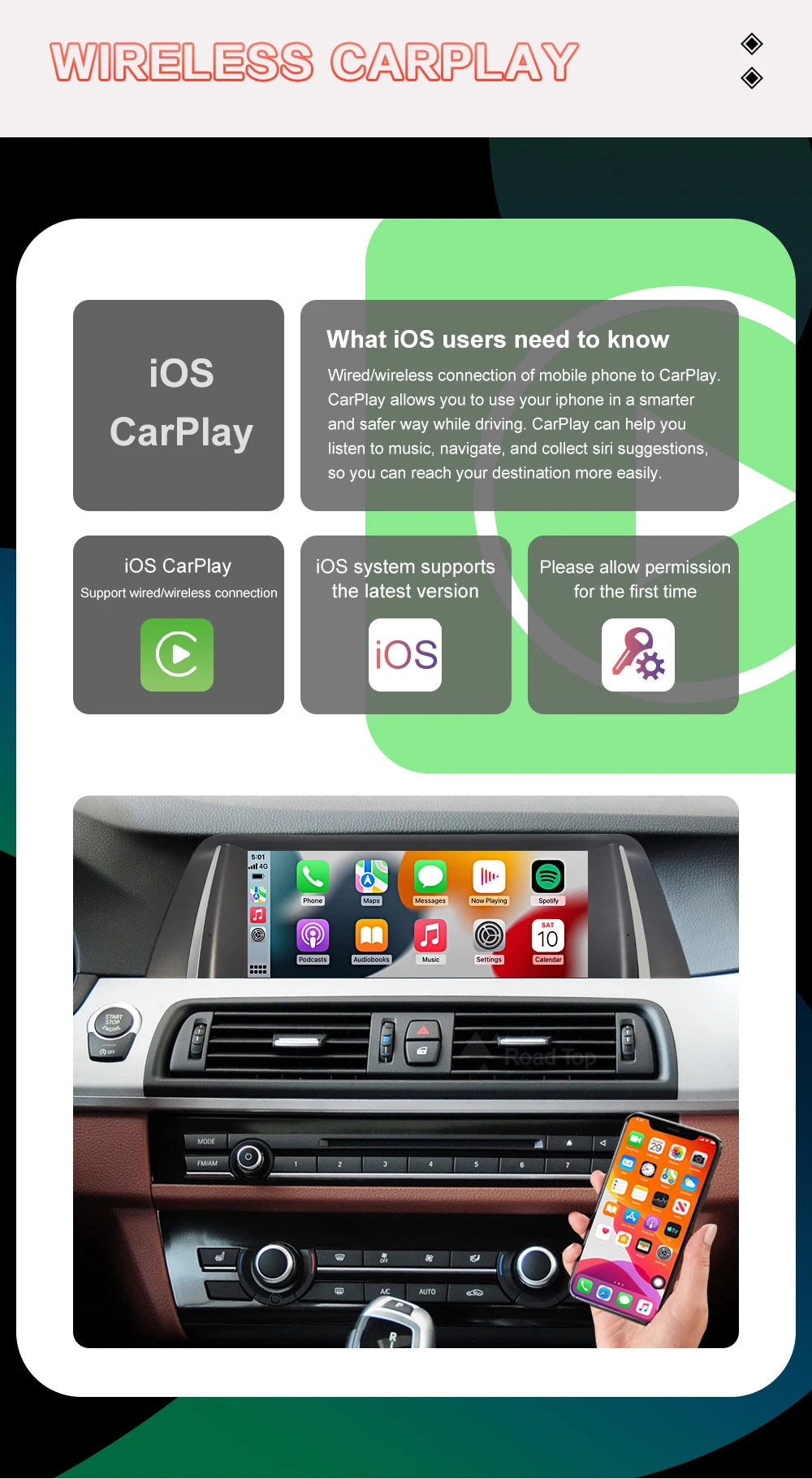 Wireless CarPlay Android Auto Car Radio Multimedia Player Linux Display Screen For BMW 5 Series F10 F11 2012-2017 CIC NBT