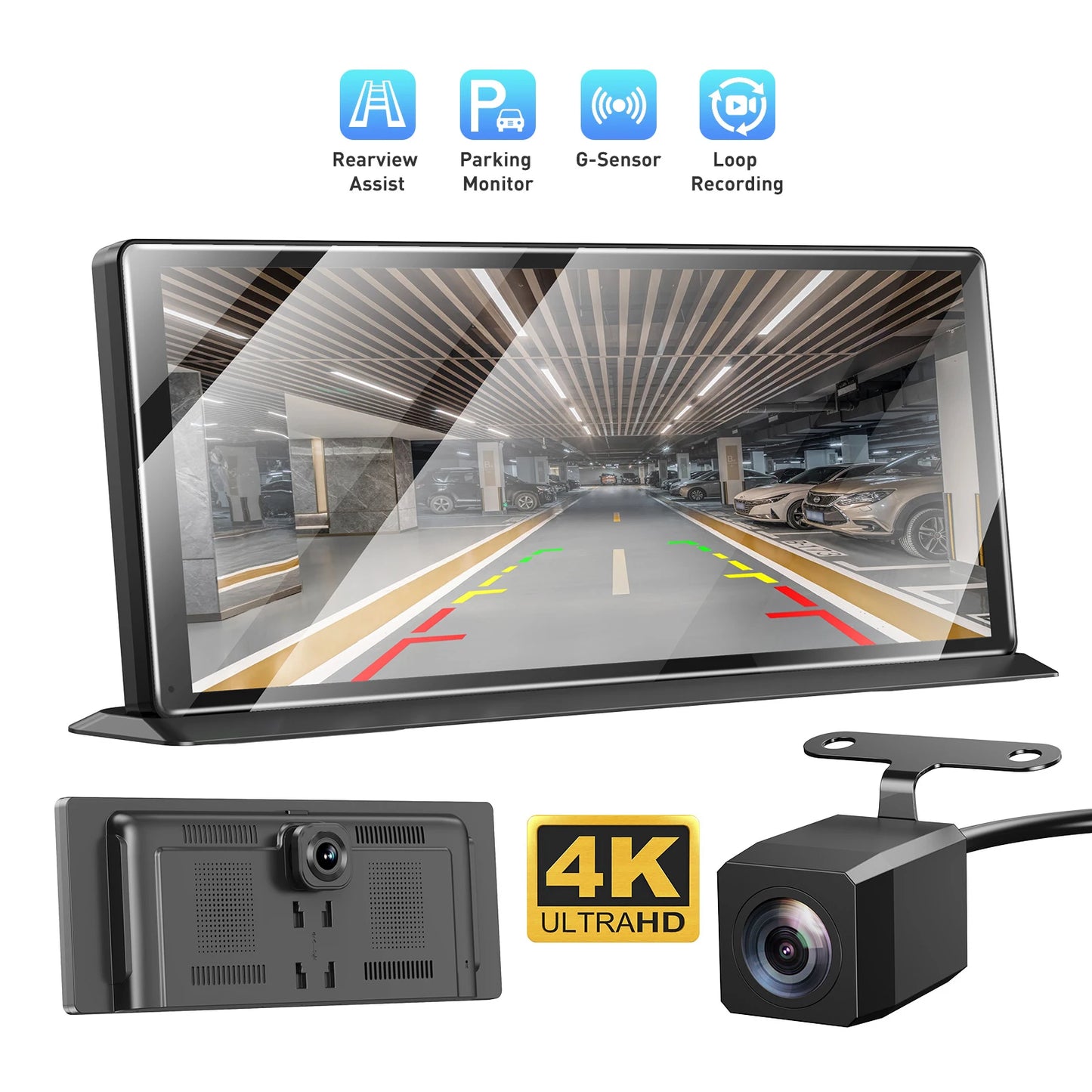 4K+1080P 11.3Inch Touch Dash Cam Car Stereo Wireless Apple Carplay Android Auto DVR GPS WIFI AUX BT FM  Dual-Lens Video Recorder