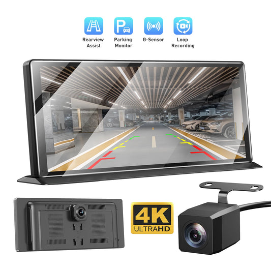 4K+1080P 11.3Inch Touch Dash Cam Car Stereo Wireless Apple Carplay Android Auto DVR GPS WIFI AUX BT FM  Dual-Lens Video Recorder