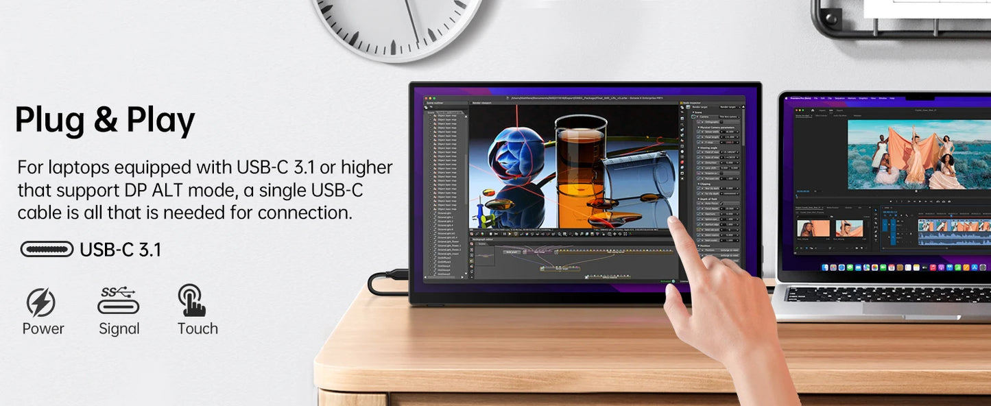 UPERFECT 18.5" TouchScreen Portable Monitor 120Hz 1MS Gaming Display 400Nits With FreeSync HDR VESA For Laptop Phone Xbox PS4/5