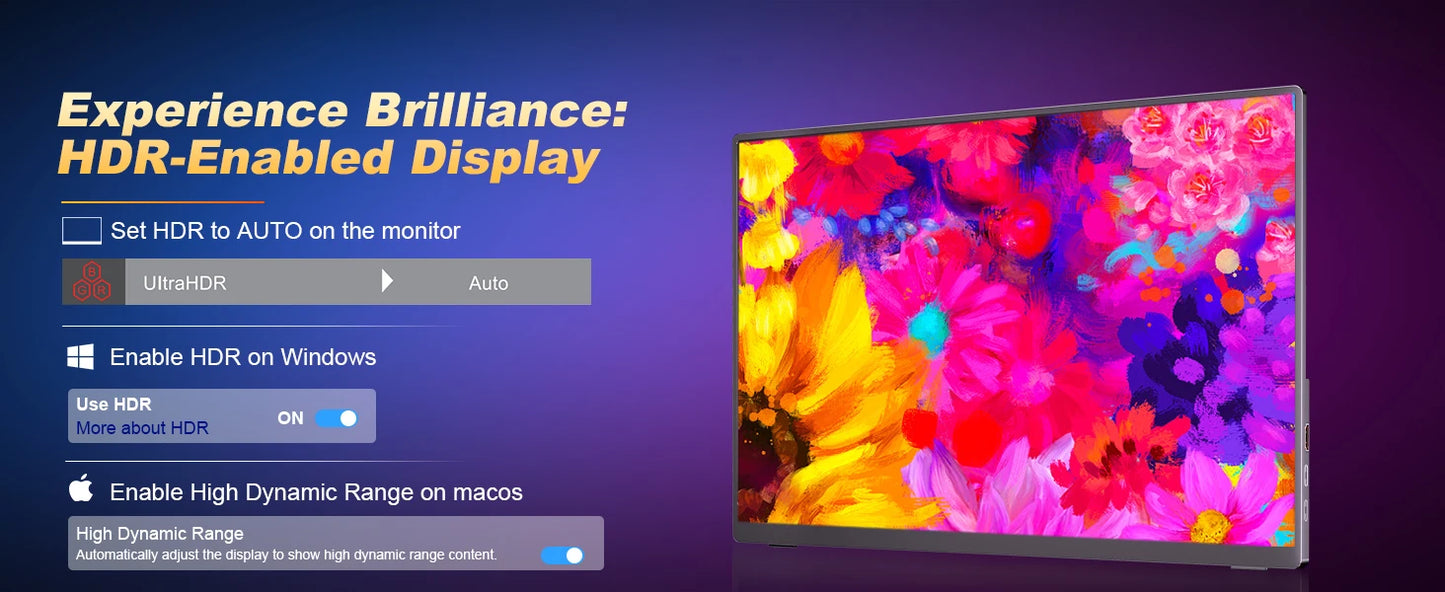 UPERFECT 18.5" TouchScreen Portable Monitor 120Hz 1MS Gaming Display 400Nits With FreeSync HDR VESA For Laptop Phone Xbox PS4/5