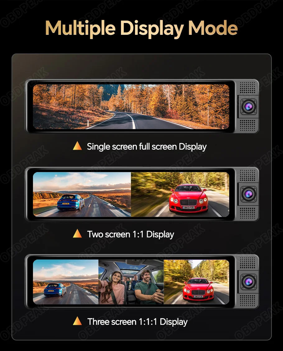 11.26 Inch 3 Camera 4K+1080P+1080P Video Recording Wifi Rearview Mirror Car DVRs Touch Screen Infrared Night Vision Car Dash Cam