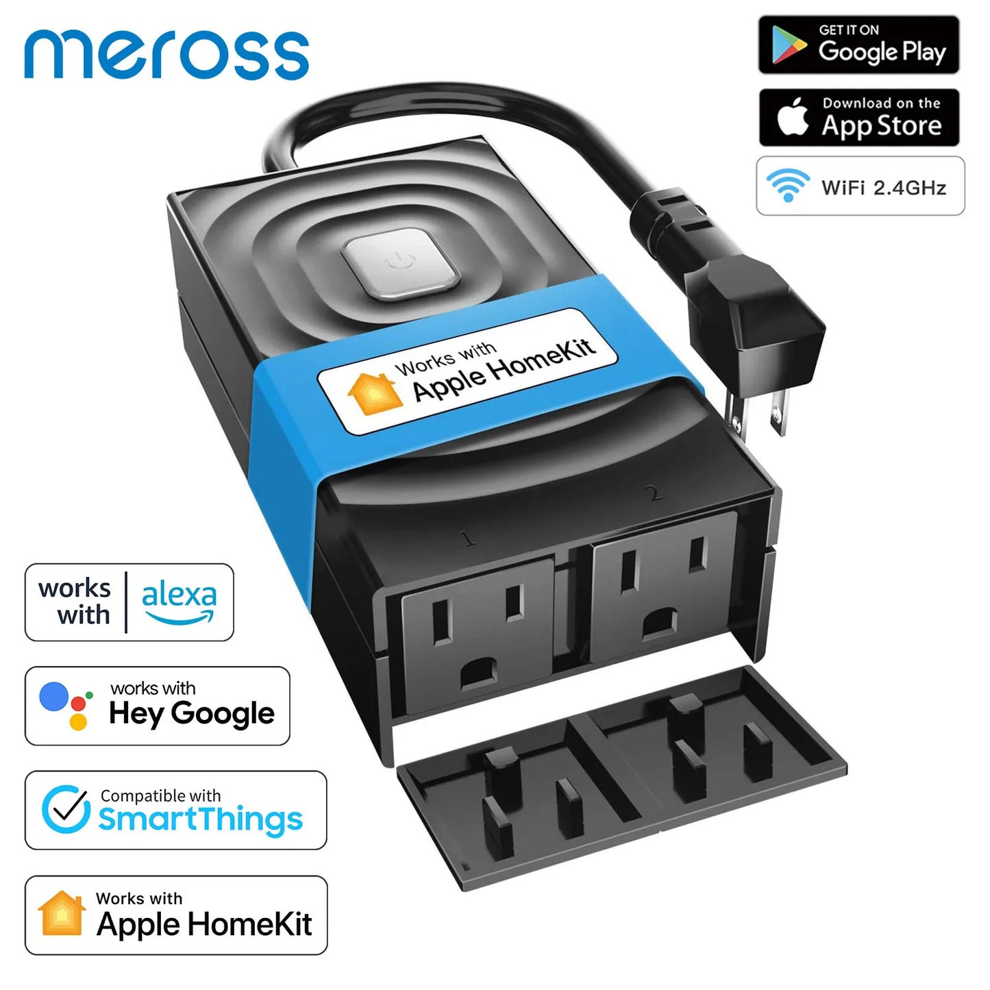 Meross HomeKit US Outdoor Smart Plug Wi-Fi Outlet with 2 Grounded Sockets IP 44 Waterproof Support Alexa Google Home SmartThings